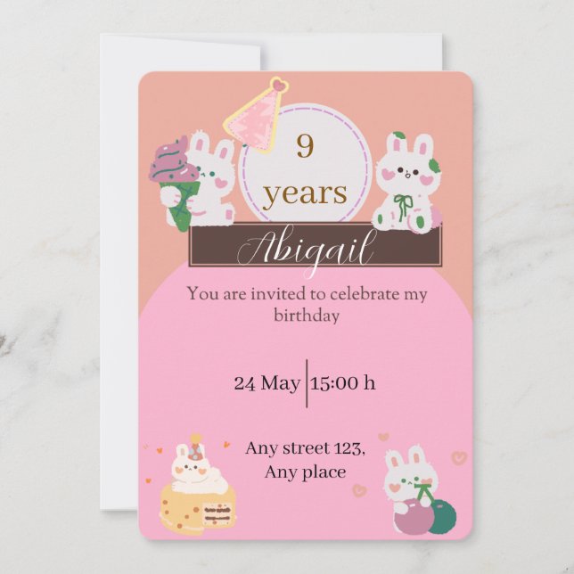 Cute Bunny Birthday Invitation (Front)
