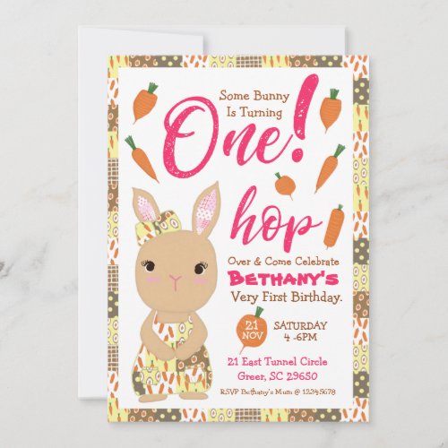 Cute Bunny Birthday Invitation For Girl