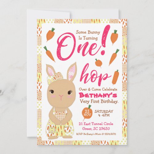 Cute Bunny Birthday Invitation For Girl _ Light