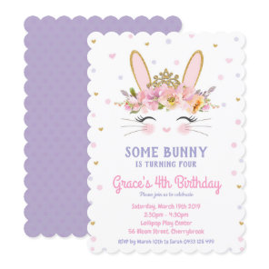 Cute Bunny Birthday Invitation Girls Rabbit Purple