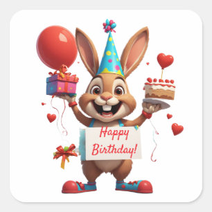 Cute Bunny Birthday Message Sign 🐇 Square Sticker