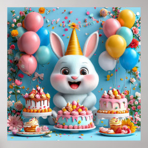 🐰 Cute Bunny Birthday Poster Party Decor Gift