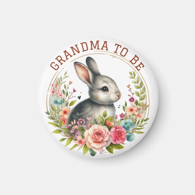 Cute Bunny Blossom Grandma To Be Announcement Magnet (Front)