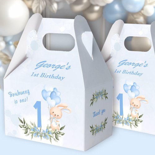 Cute Bunny Blue 1st Birthday Boy Spring Favor Boxes