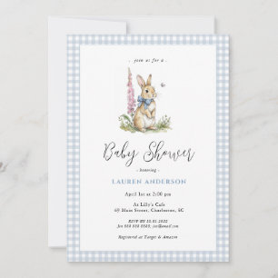 Cute Bunny Blue Baby Boy Shower Invitation