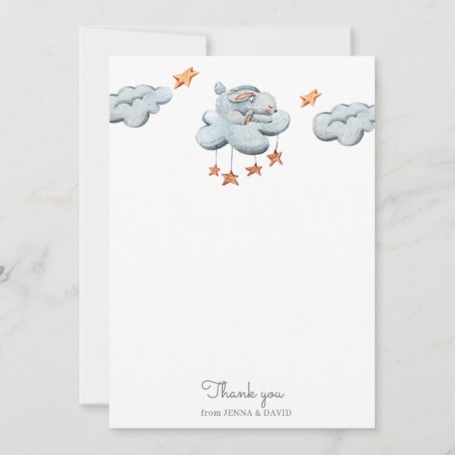 Cute Bunny Blue Baby Shower Thank You Card