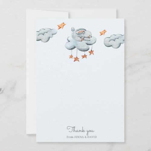 Cute Bunny Blue Baby Shower Thank You Card