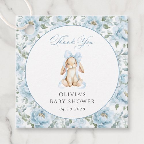 Cute Bunny, Blue Bow, Blue Flowers, Baby Shower Favor Tags