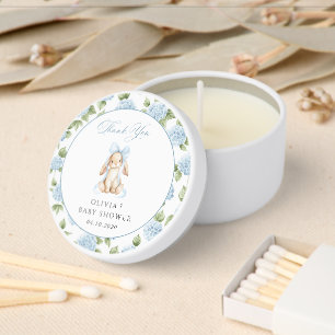 Cute Bunny, Blue Bow, Blue Flowers, Baby Shower Mini Candle Favors