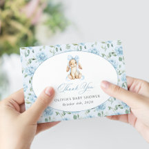 Cute Bunny, Blue Bow, Blue Flowers, Baby Shower