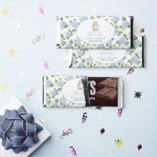 Cute Bunny, Blue Bow, Blue Flowers, First Birthday Hershey Bar Favors