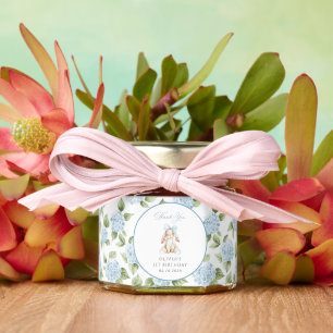 Cute Bunny, Blue Bow, Blue Flowers, First Birthday Honey Jar Favors
