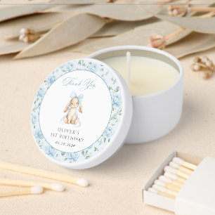 Cute Bunny, Blue Bow, Blue Flowers, First Birthday Mini Candle Favors