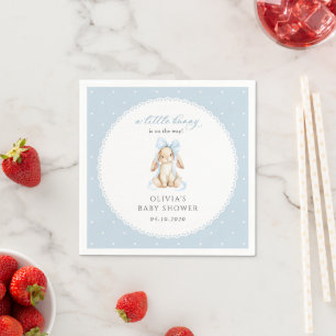 Cute Bunny, Blue Bow, Blue Polka Dots, Baby Shower Napkins