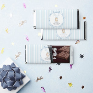 Cute Bunny, Blue Bow, Blue Stripes, Baby Shower Hershey Bar Favors