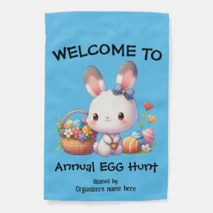 Cute Bunny Blue Personalized Egg Hunt Garden Flag