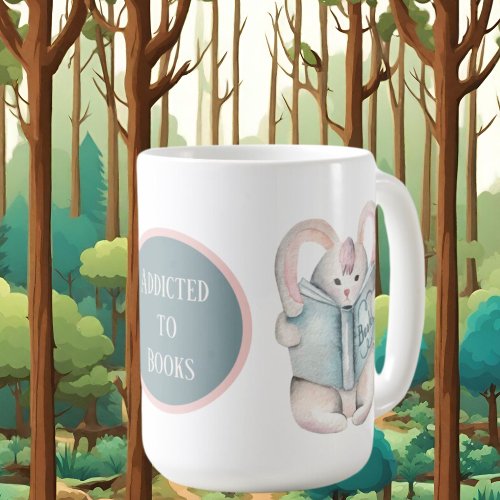 cute bunny book addict reading lovers add text coffee mug