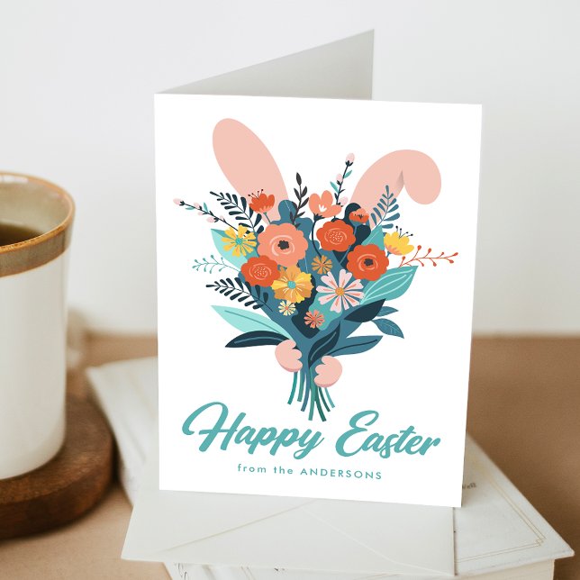 Cute Bunny Bouquet Easter Holiday Card (Creator Uploaded)