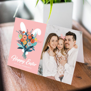 Cute Bunny Bouquet Easter Photo Holiday Card