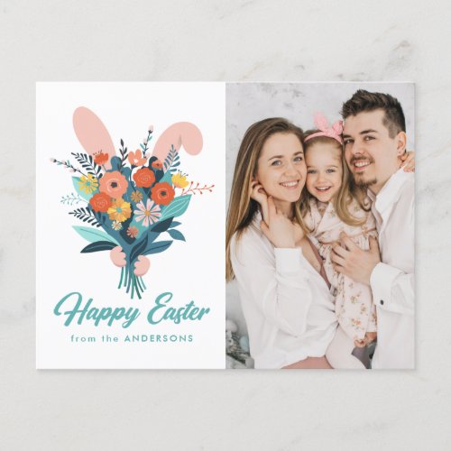 Cute Bunny Bouquet Easter Photo Holiday Postcard