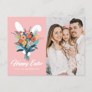 Cute Bunny Bouquet Easter Photo Holiday Postcard