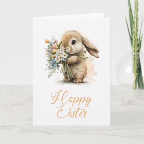 Cute Bunny Bouquet Photo Happy Easter Card