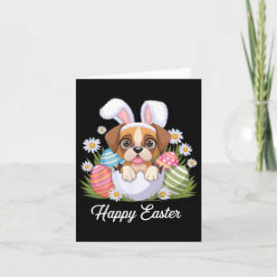 Cute Bunny Boxer Dog Floral Easter Eggs Bysket Dog Card