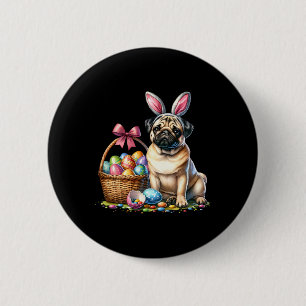 Cute Bunny Boxer Dog Floral Easter Eggs Sket Dog P Button