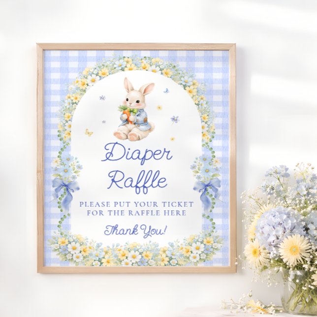 Cute Bunny Boy Baby Shower Diaper Raffle Poster (Creator Uploaded)