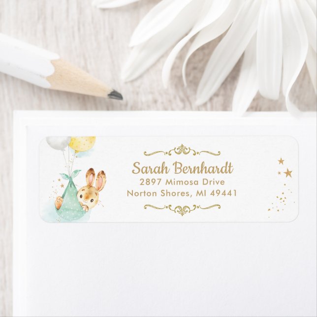 Cute Bunny Boy Baby Shower Return Address Label (Insitu)