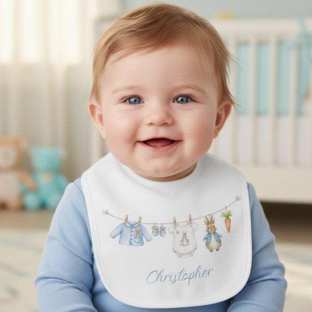 Cute Bunny Boy Clothesline Baby Bib (Creator Uploaded)