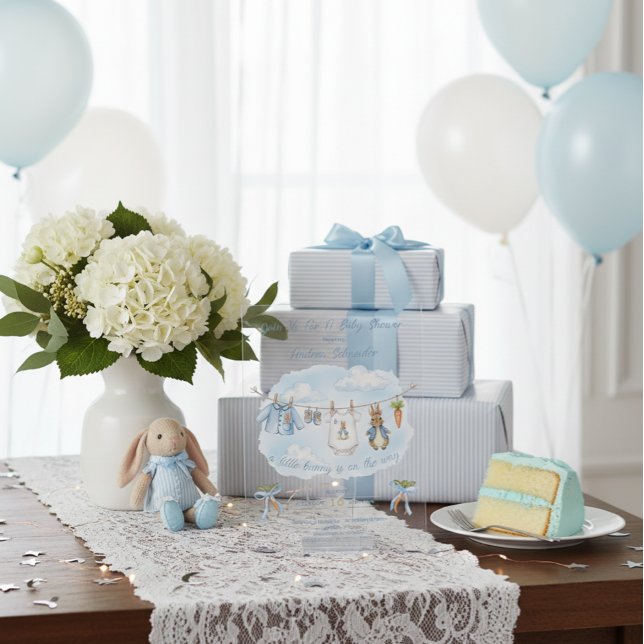 Cute Bunny Boy Clothesline Baby Shower  Acrylic Invitations (Creator Uploaded)