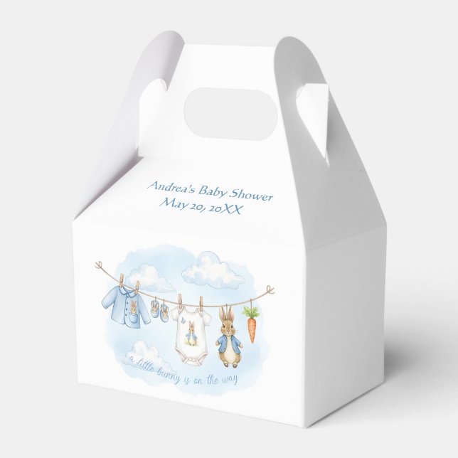 Cute Bunny Boy Clothesline Baby Shower   Favor Boxes (Front Side)