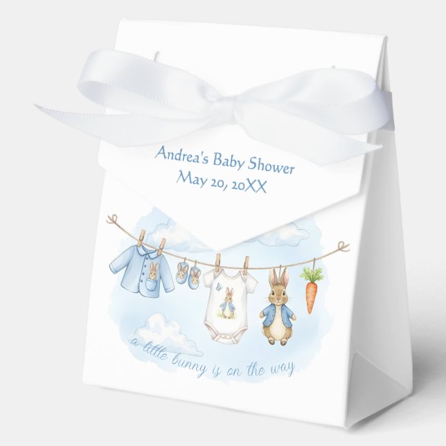Cute Bunny Boy Clothesline Baby Shower   Favor Boxes (Front)