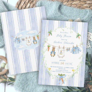 Cute Bunny Boy Clothesline Baby Shower Invitation
