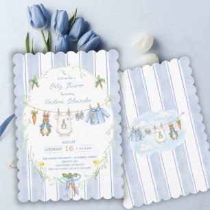 Cute Bunny Boy Clothesline Baby Shower Invitation