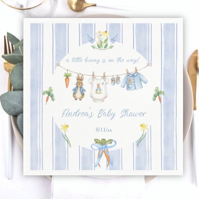Cute Bunny Boy Clothesline Baby Shower Napkins (Creator Uploaded)