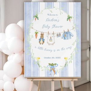 Cute Bunny Boy Clothesline Baby Shower Welcome Foam Board