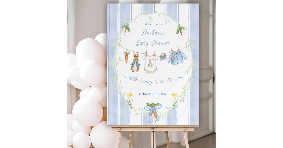 Cute Bunny Boy Clothesline Baby Shower Welcome Foam Board | Zazzle
