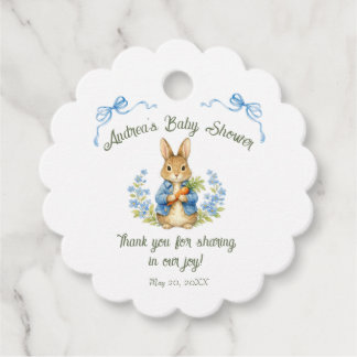 Cute Bunny Boy Floral Blue Bow Baby Shower  Favor Tags