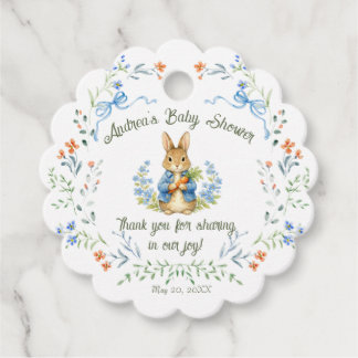 Cute Bunny Boy Floral Blue Bow Baby Shower  Favor Tags
