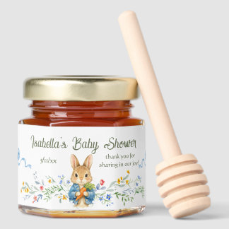 Cute Bunny Boy Floral Blue Bow Baby Shower Honey Jar Favors