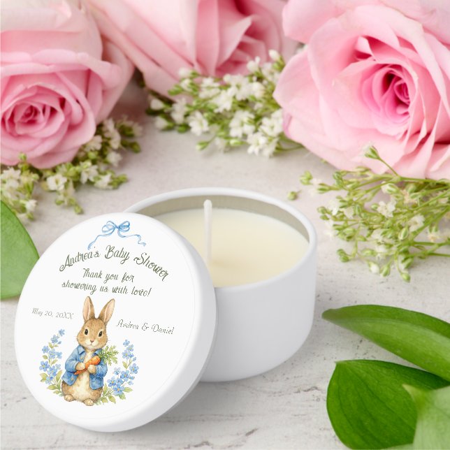 Cute Bunny Boy Floral Blue Bow Baby Shower  Mini Candle Favors (Insitu (Wedding))