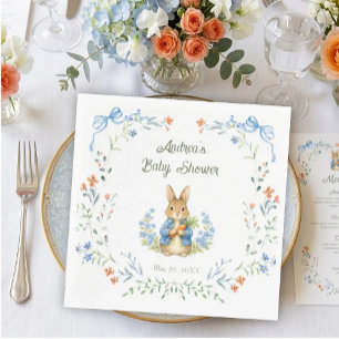 Cute Bunny Boy Floral Blue Bow Baby Shower  Napkins