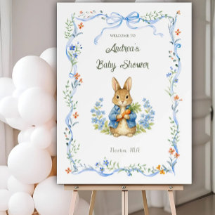 Cute Bunny Boy Floral Blue Bow Baby Shower Welcome Foam Board