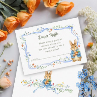 Cute Bunny Boy Floral Blue Bow Diaper Raffle Enclosure Card