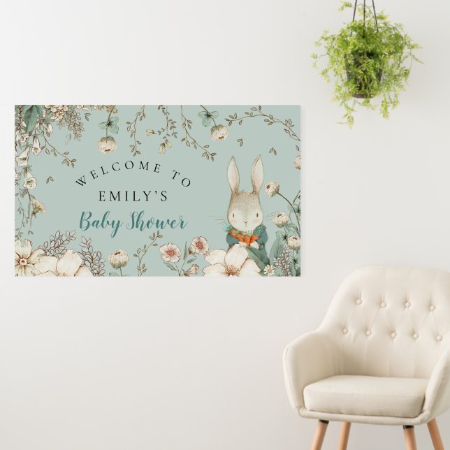 Cute Bunny Boy Foliage Welcome Baby Shower Foam Board (In Situ (Wall))