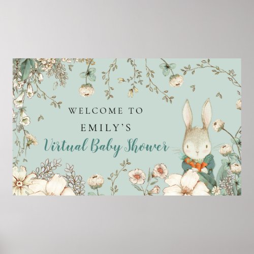Cute Bunny Boy Welcome Virtual Baby Shower  Poster