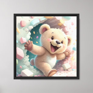 Cute Bunny Breaking Through Wall   Adorable Kids A Canvas Print