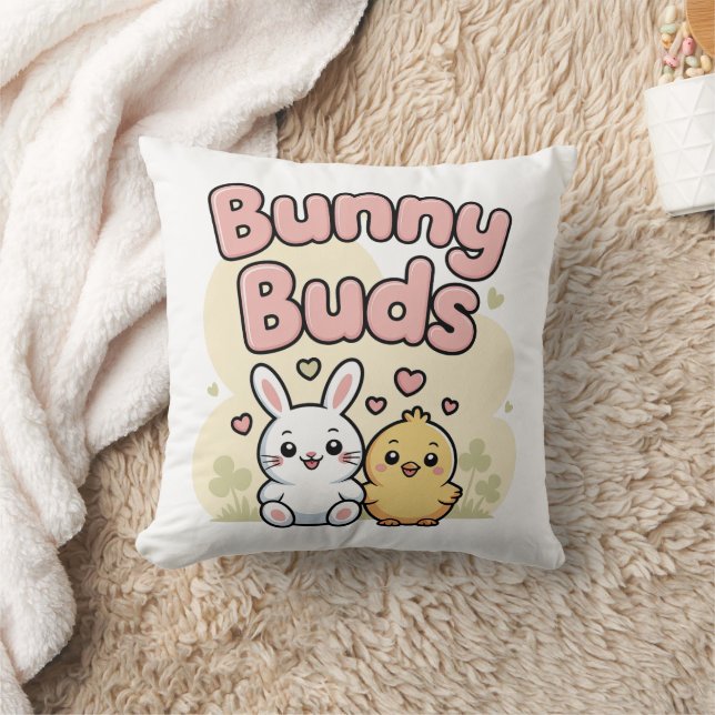 Cute Bunny Buds Easter Throw Pillow (Blanket)